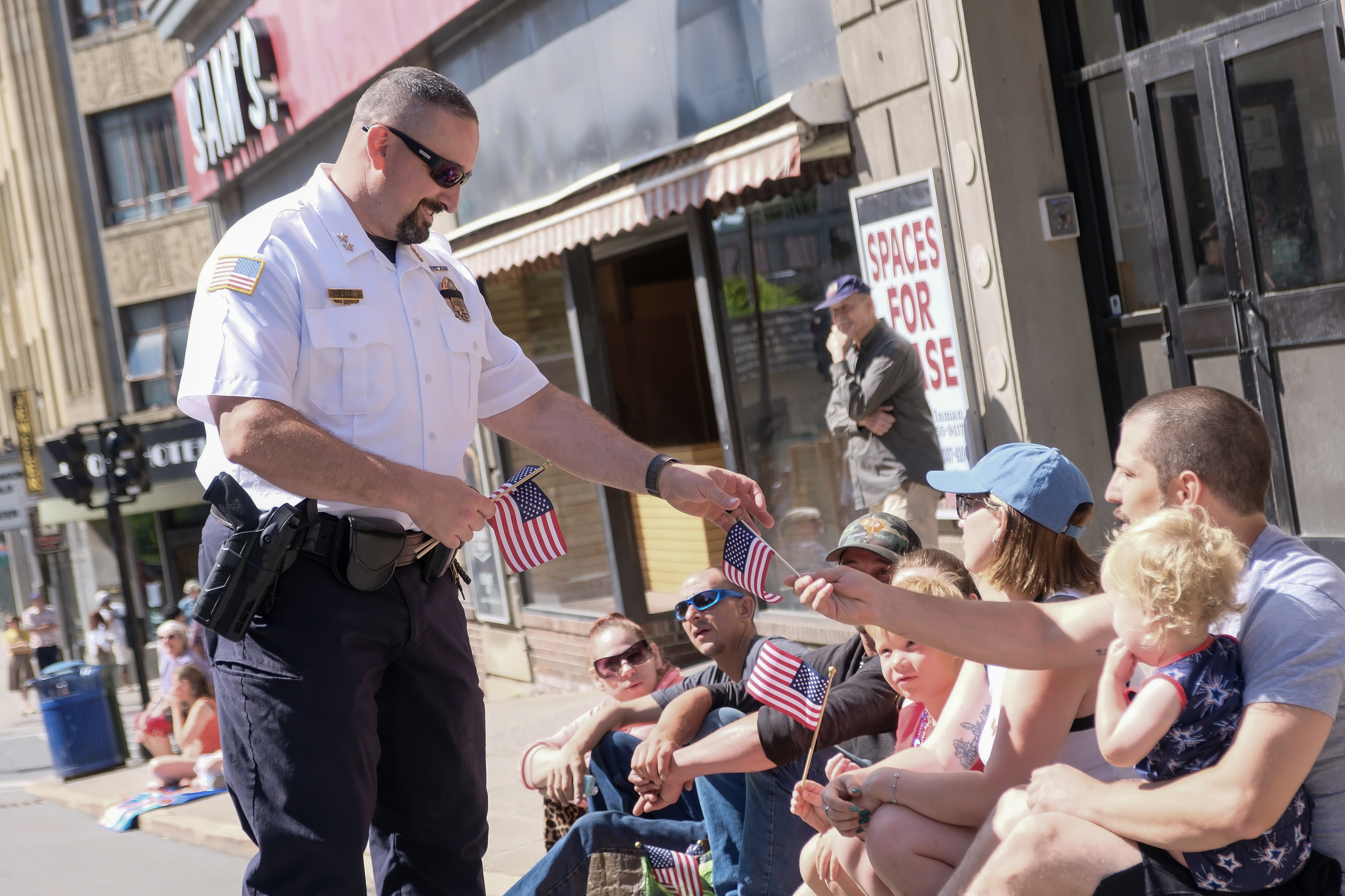 A photo of Assistant Police Chief Jeremy Evans on Main Street in Brattleboro. 