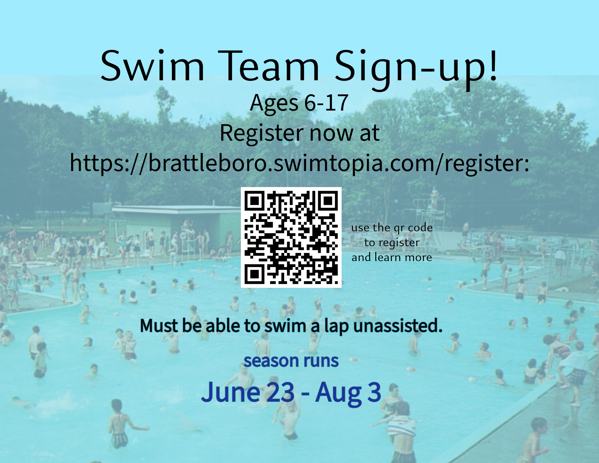 A image link to the swim team registration page.
