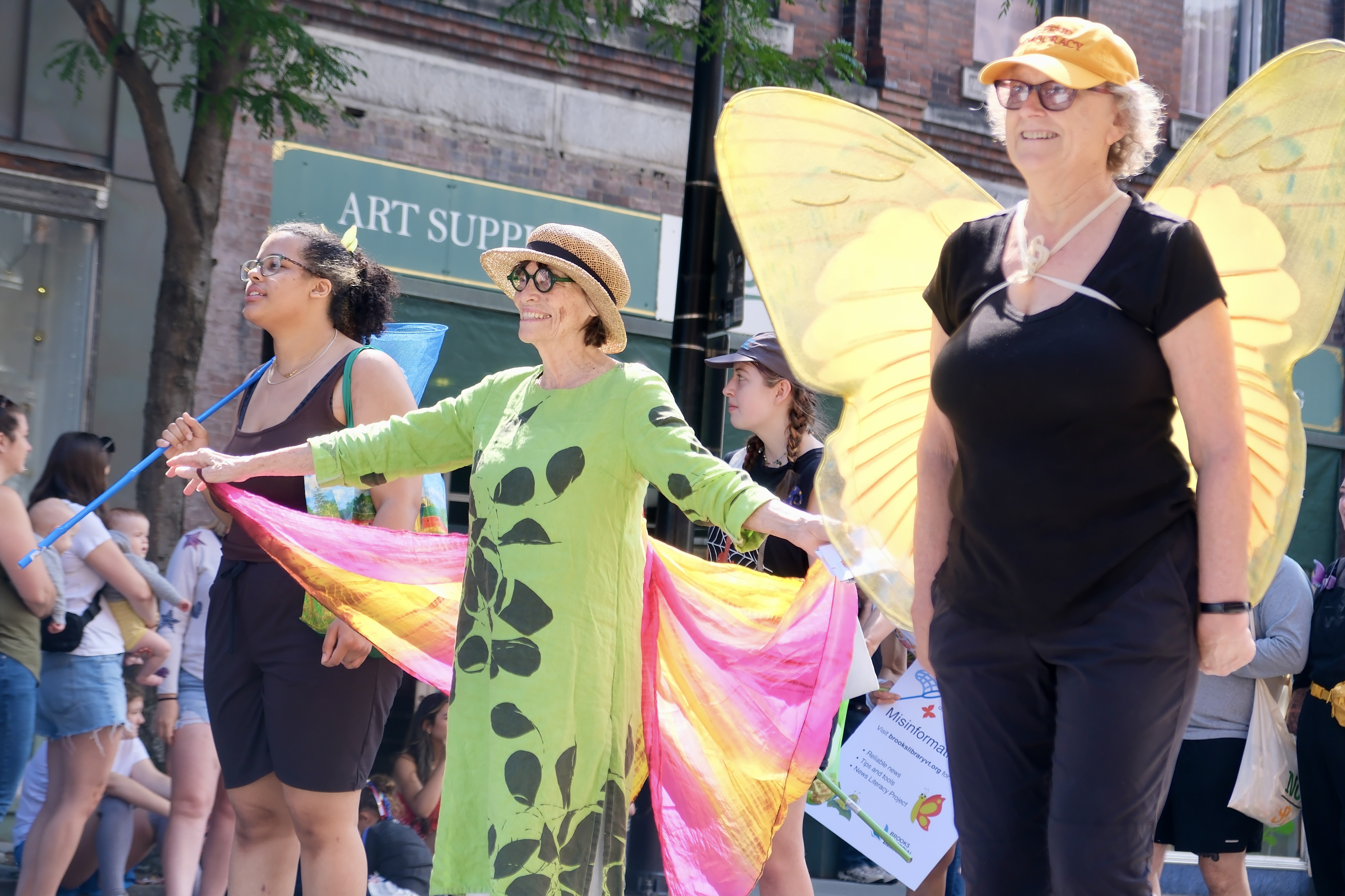 A photo of Starr LaTronica parading down the street during the 2025 Brattleboro Goes Fourth celebration.