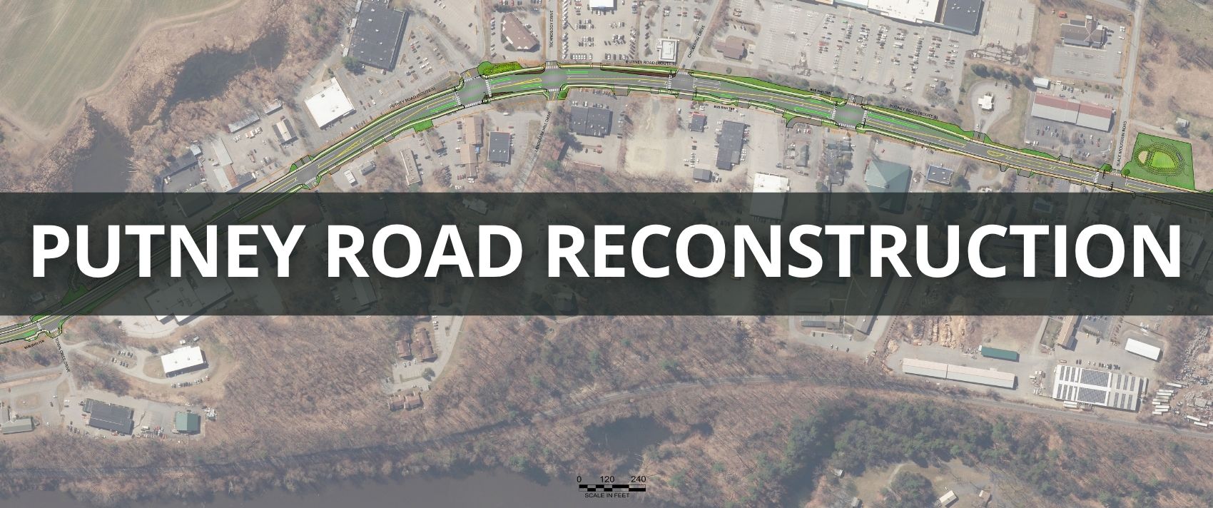 A banner link to the Putney Road reconstruction project page. 