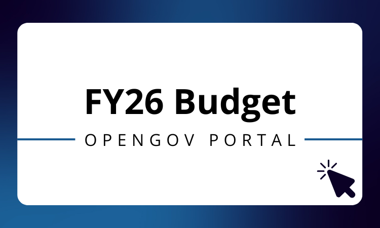 A banner link to the OpenGov online budget book for fiscal year 26.